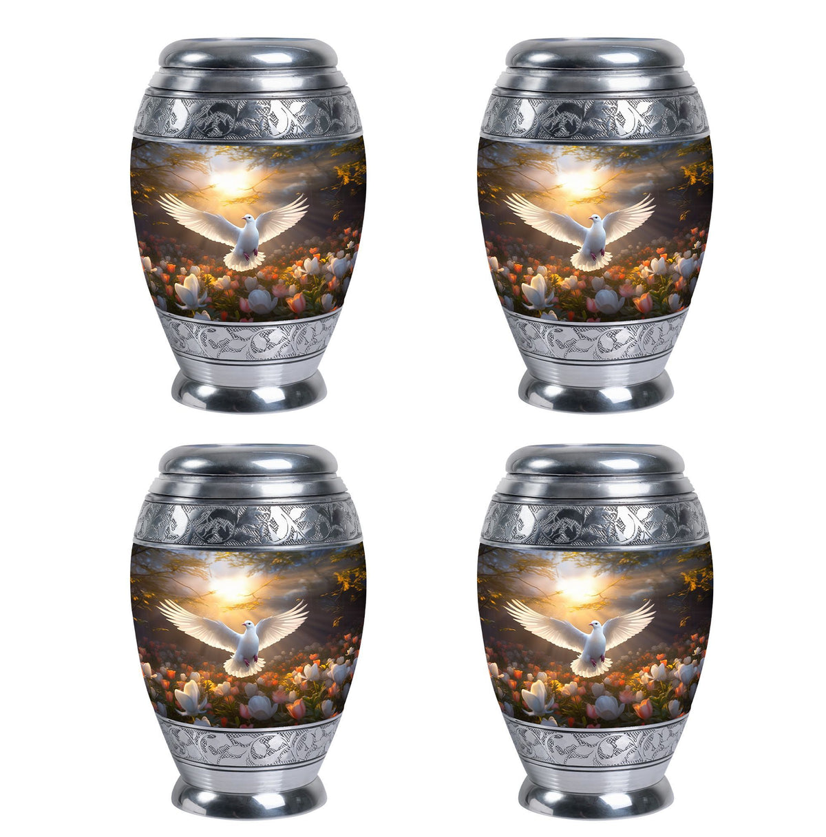 Dove Memorial Urn, classic aluminium cremation urn for ashes