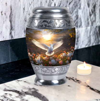 Dove Memorial Urn, classic aluminium cremation urn for ashes