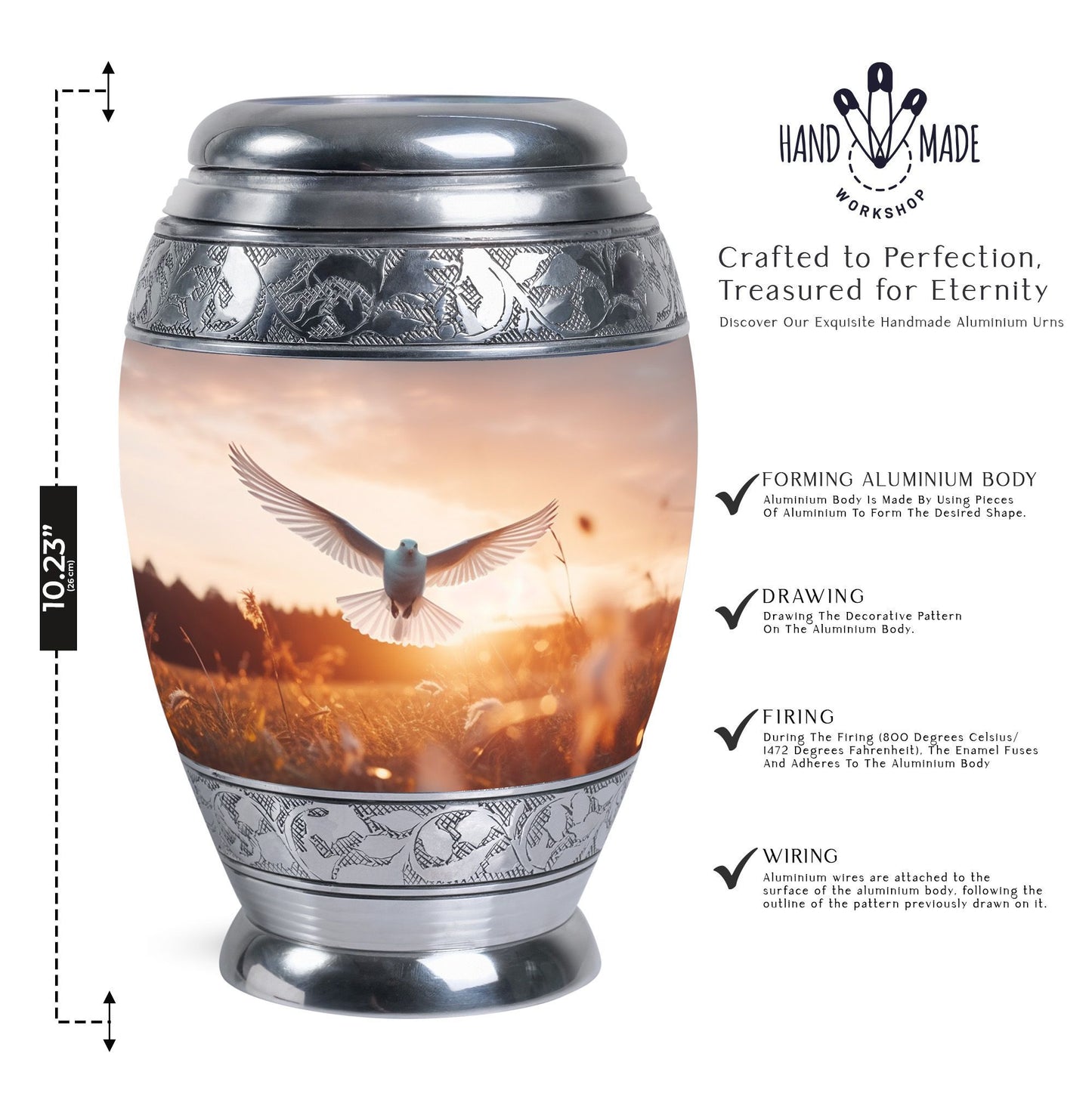 Classic 3-inch aluminium Dove Urn with velvet pouch