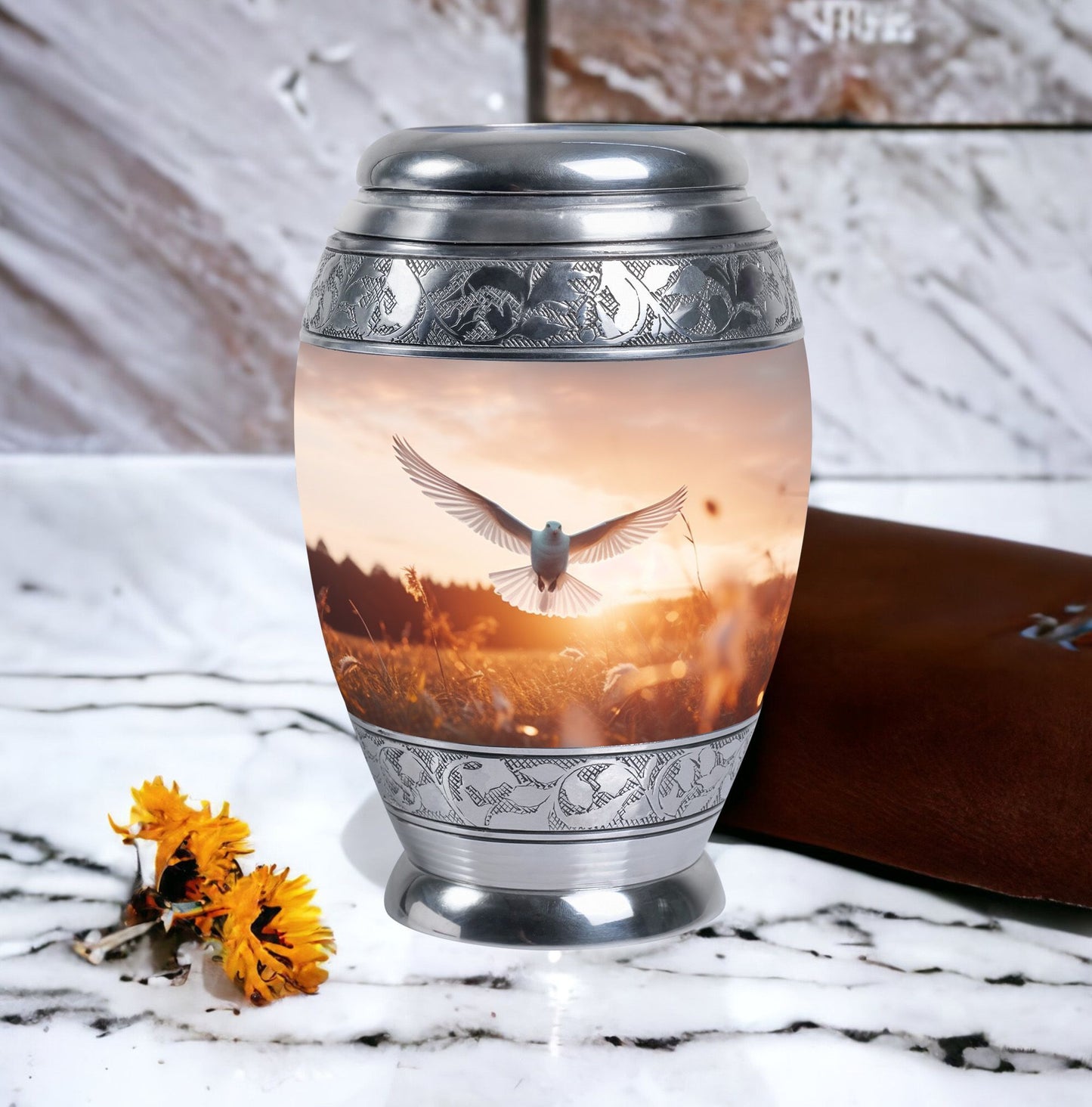 Classic 3-inch aluminium Dove Urn with velvet pouch