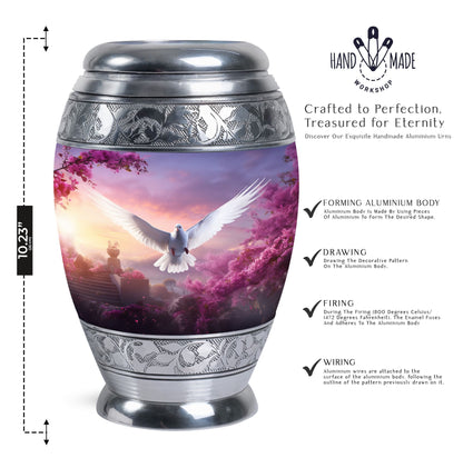 Dove Cremation Urn, Classic Aluminium Urn for Human Ashes.