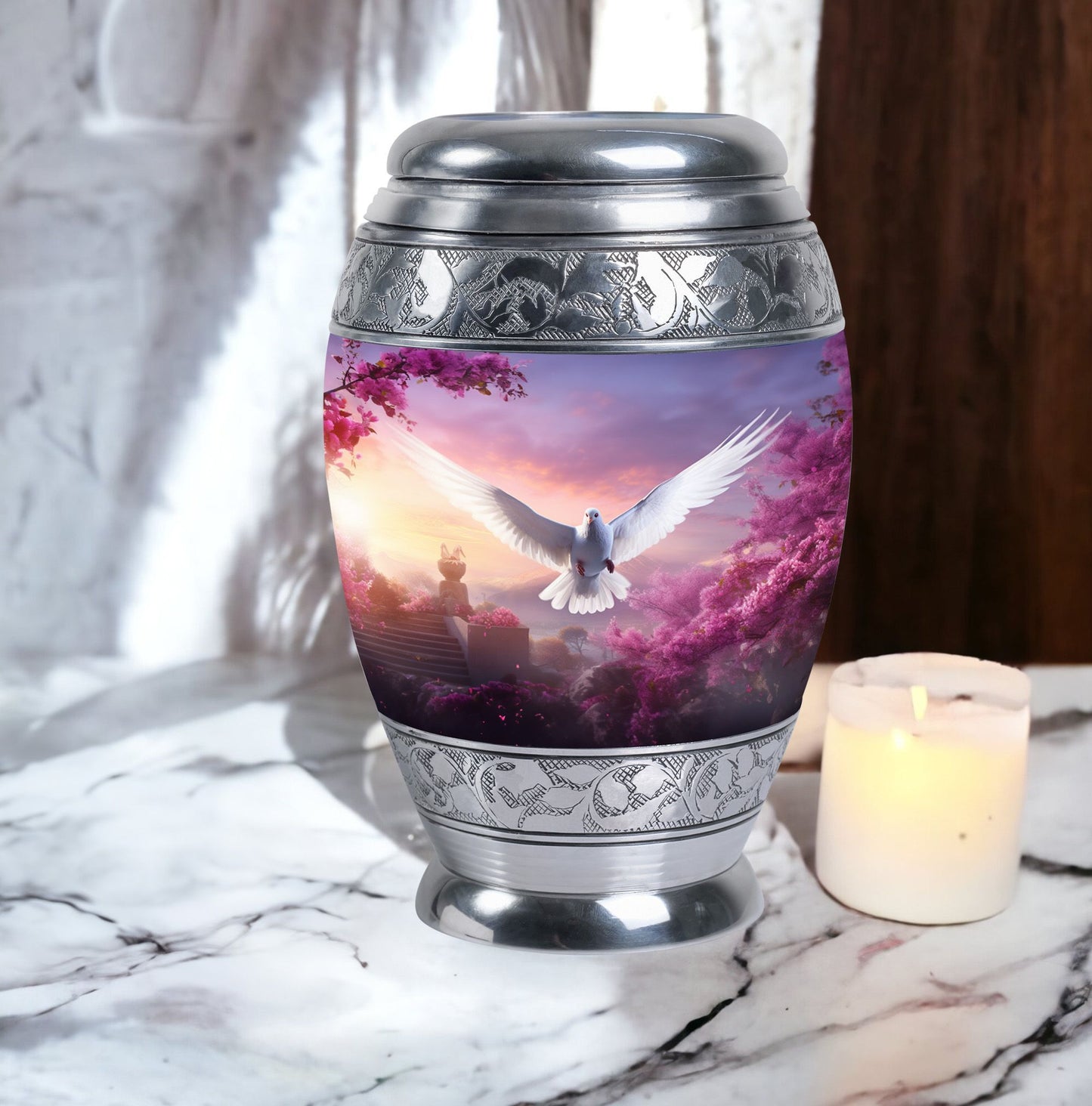 Dove Cremation Urn, Classic Aluminium Urn for Human Ashes.