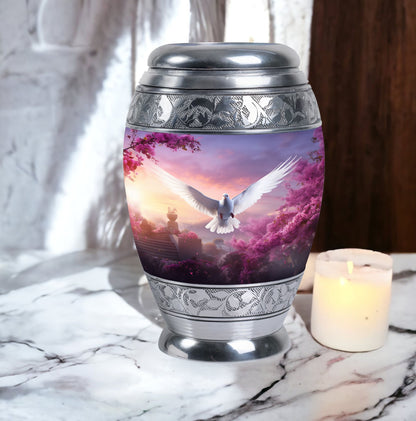 Dove Cremation Urn, Classic Aluminium Urn for Human Ashes.