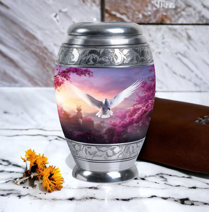 Dove Cremation Urn, Classic Aluminium Urn for Human Ashes.