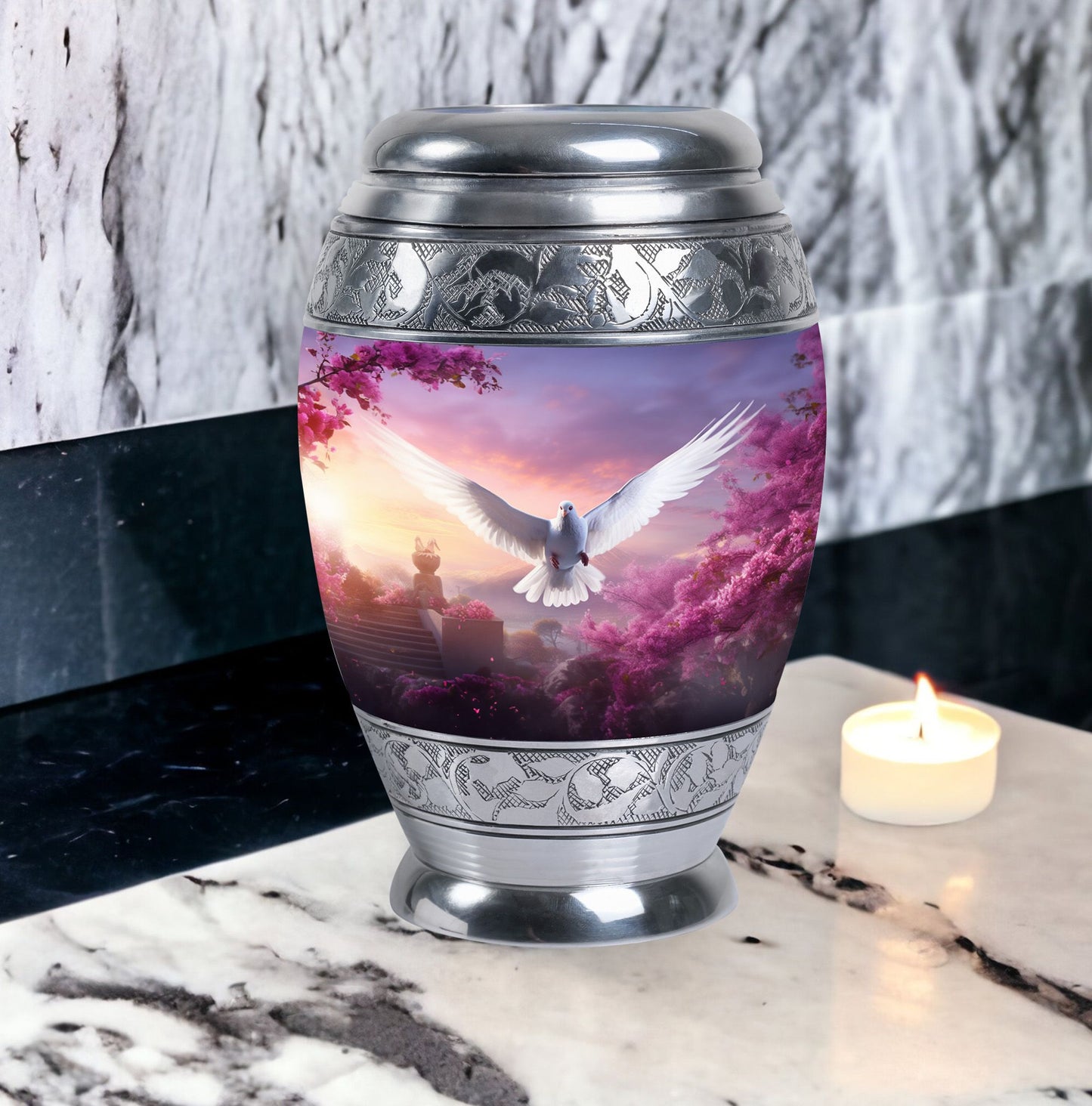 Dove Cremation Urn, Classic Aluminium Urn for Human Ashes.