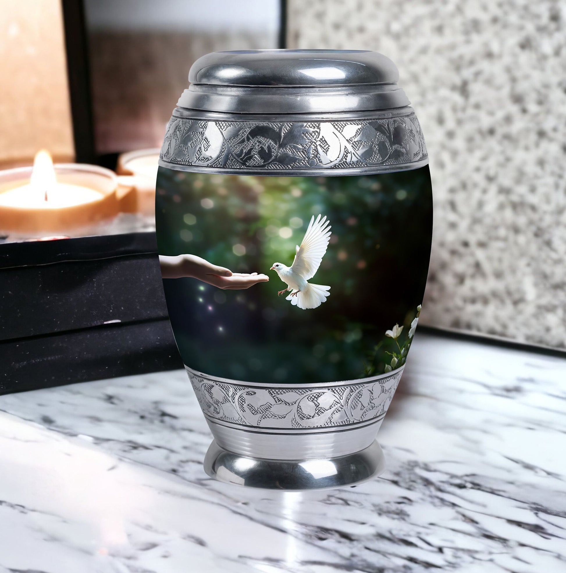 Classic Dove Memorial Urn, Large Aluminium Cremation Urn