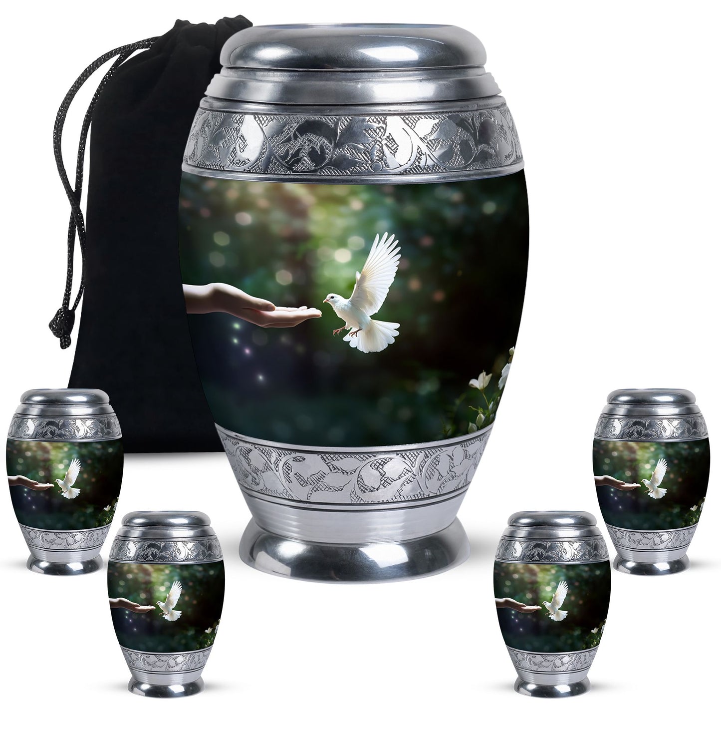 White Personalized Bird Cremation Urn for Human Ashes - 10-inch, 200 cu in - Yatskia