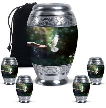 White Personalized Bird Cremation Urn for Human Ashes - 10-inch, 200 cu in - Yatskia