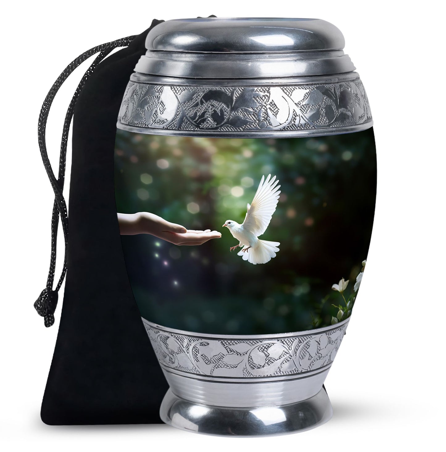 White Personalized Bird Cremation Urn for Human Ashes - 10-inch, 200 cu in - Yatskia