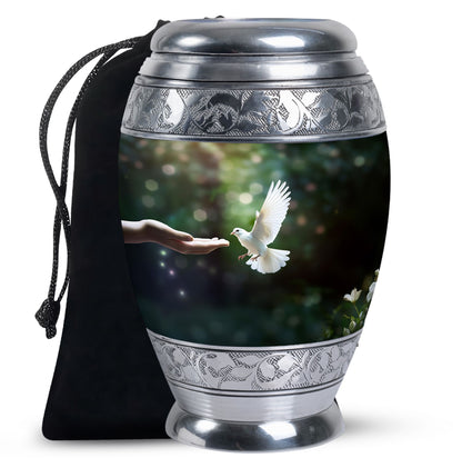White Personalized Bird Cremation Urn for Human Ashes - 10-inch, 200 cu in - Yatskia