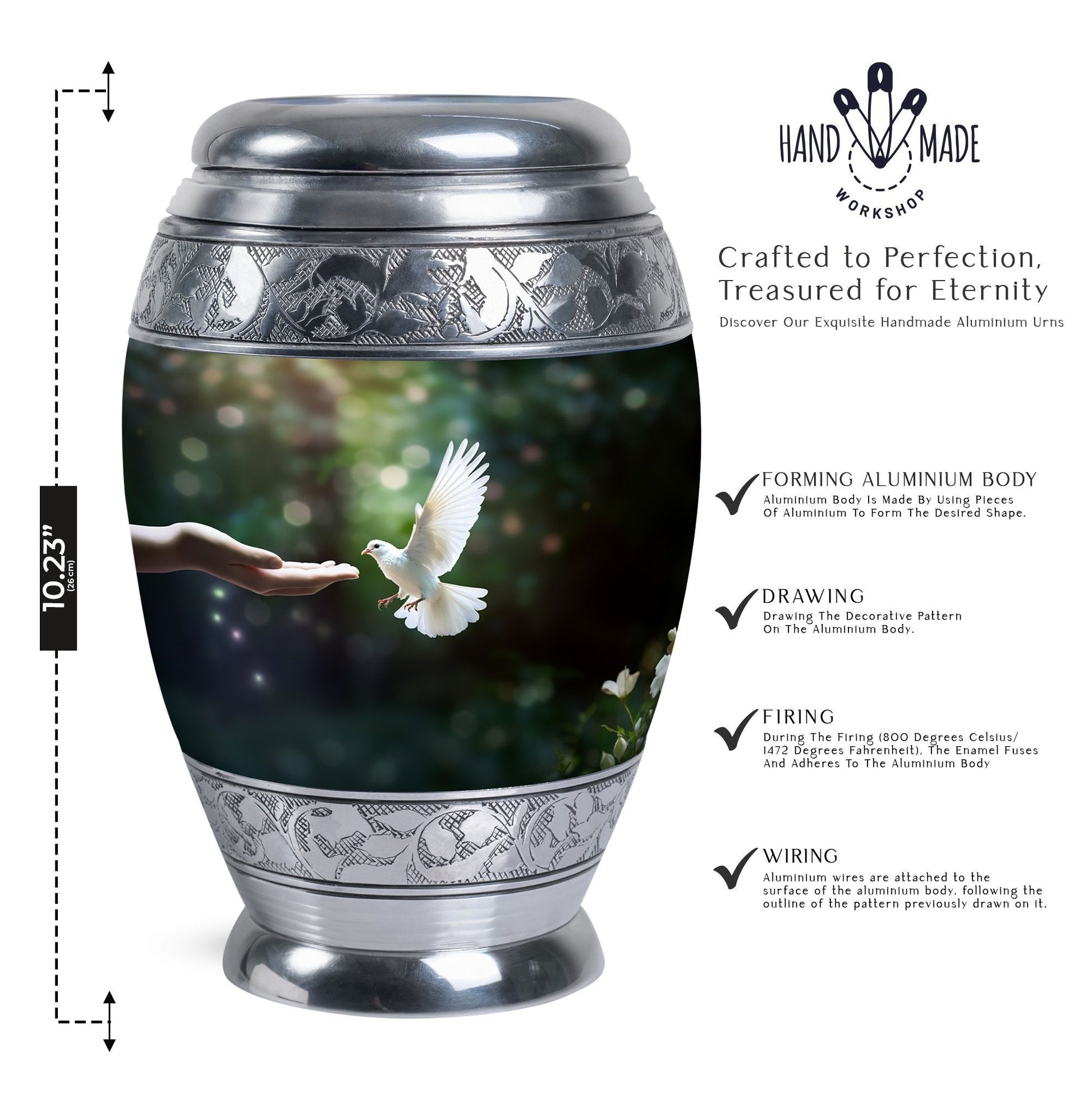 Classic Dove Memorial Urn, Large Aluminium Cremation Urn