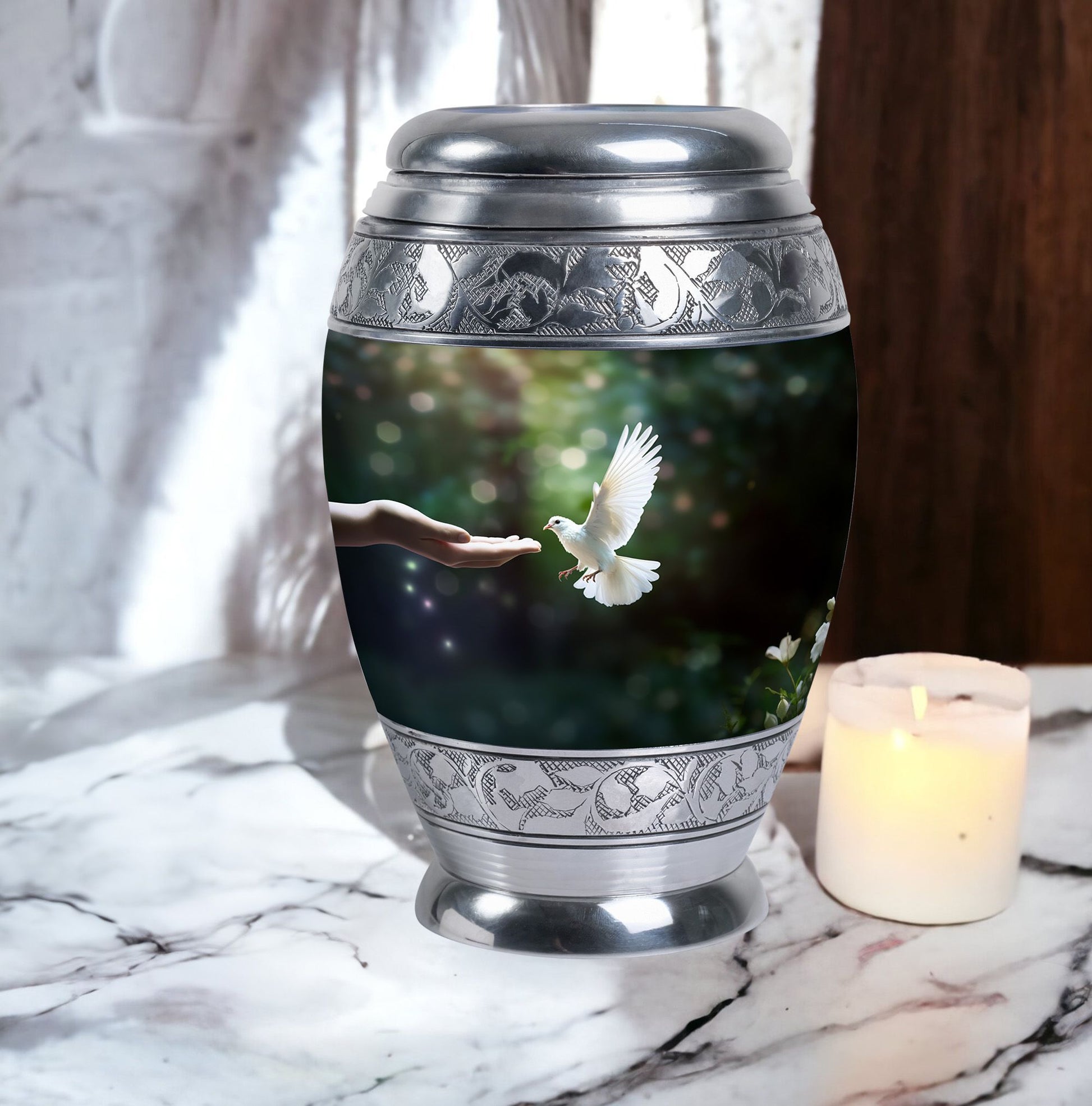 Classic Dove Memorial Urn, Large Aluminium Cremation Urn