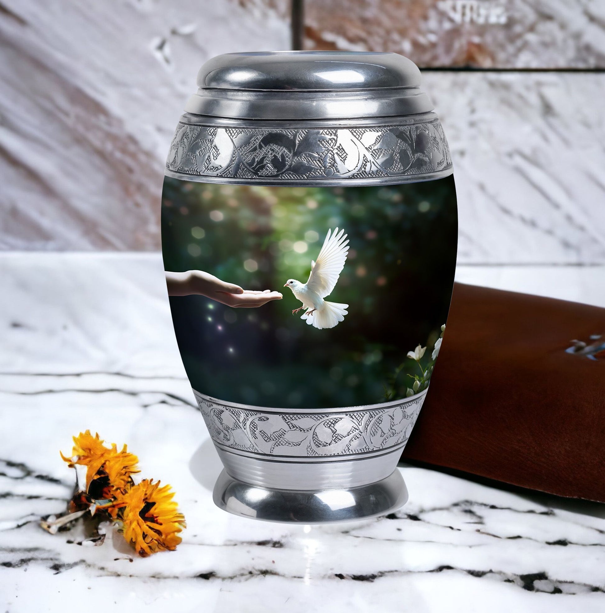 Classic Dove Memorial Urn, Large Aluminium Cremation Urn