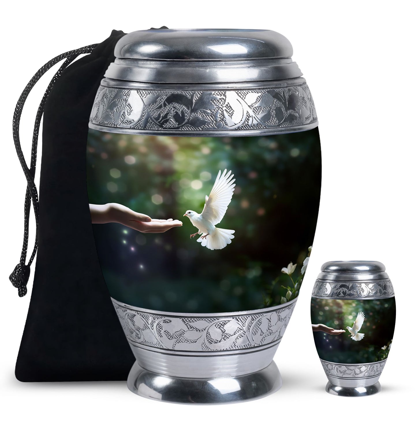 White Personalized Bird Cremation Urn for Human Ashes - 10-inch, 200 cu in - Yatskia