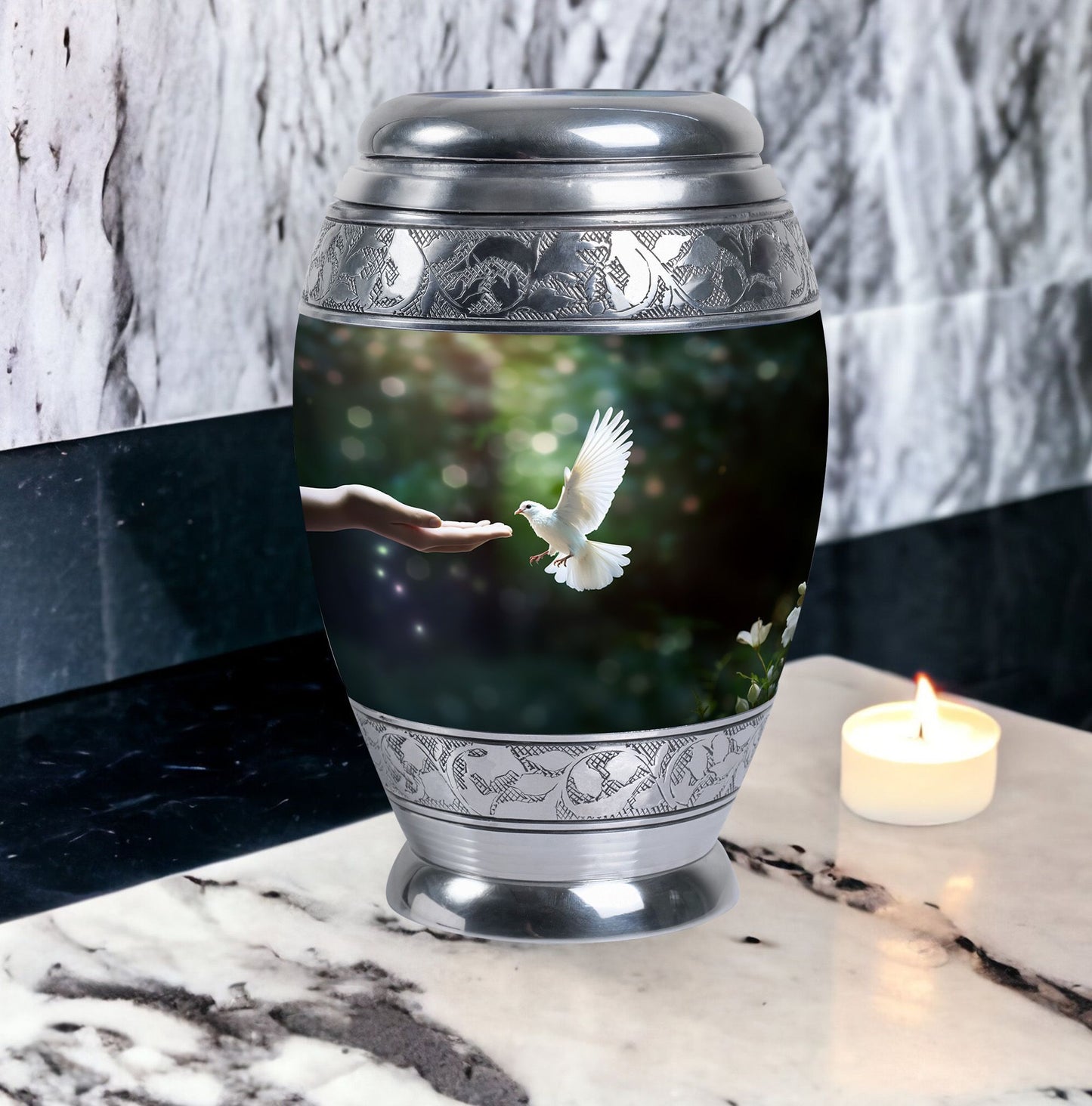 Classic Dove Memorial Urn, Large Aluminium Cremation Urn