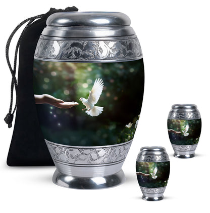 White Personalized Bird Cremation Urn for Human Ashes - 10-inch, 200 cu in - Yatskia