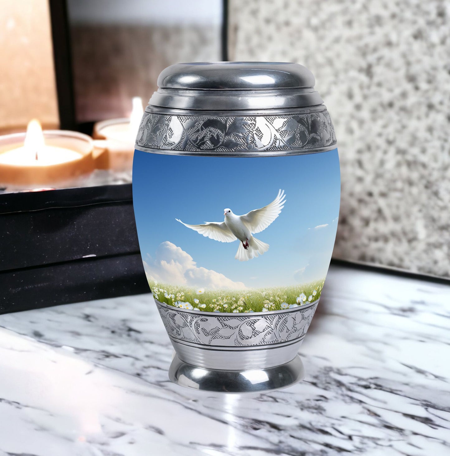 Classic Dove Urn for adults, comes with velvet pouch.