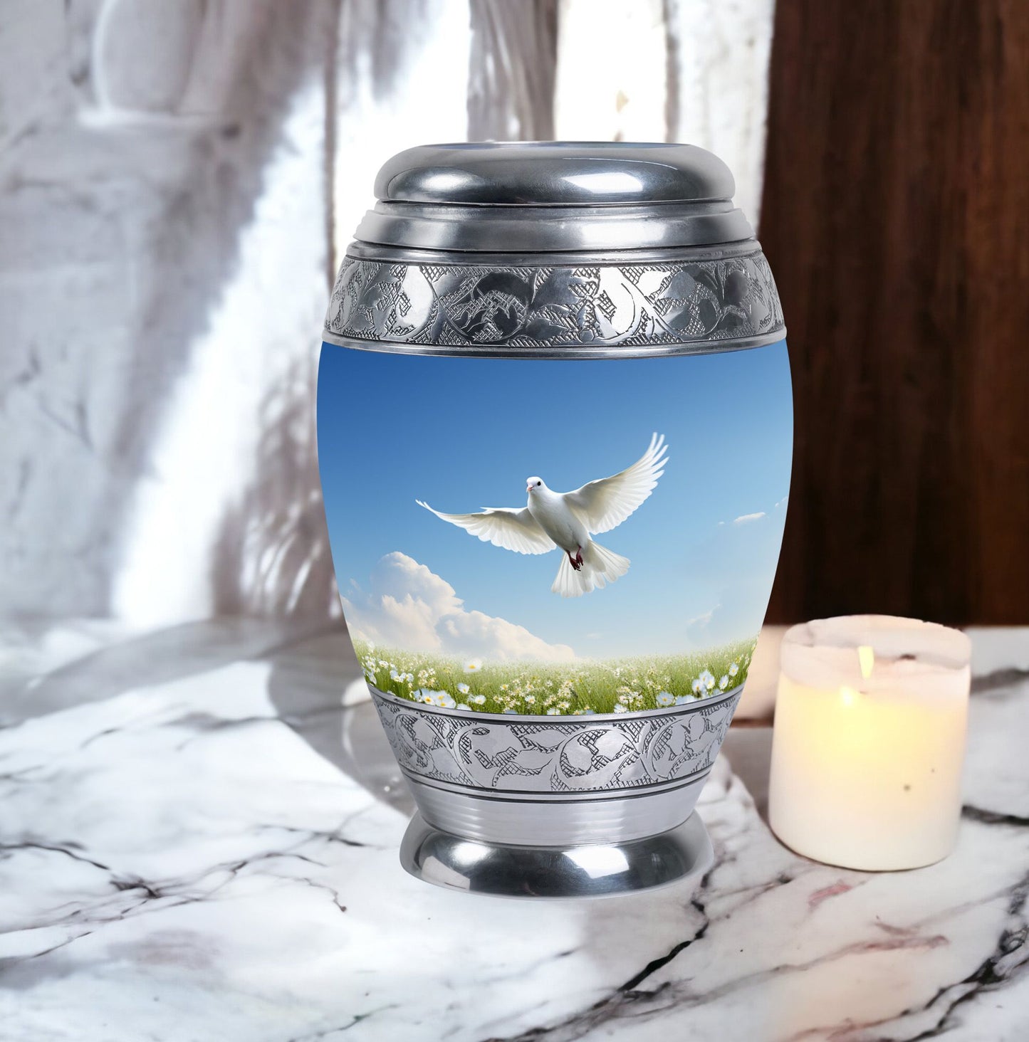 Classic Dove Urn for adults, comes with velvet pouch.