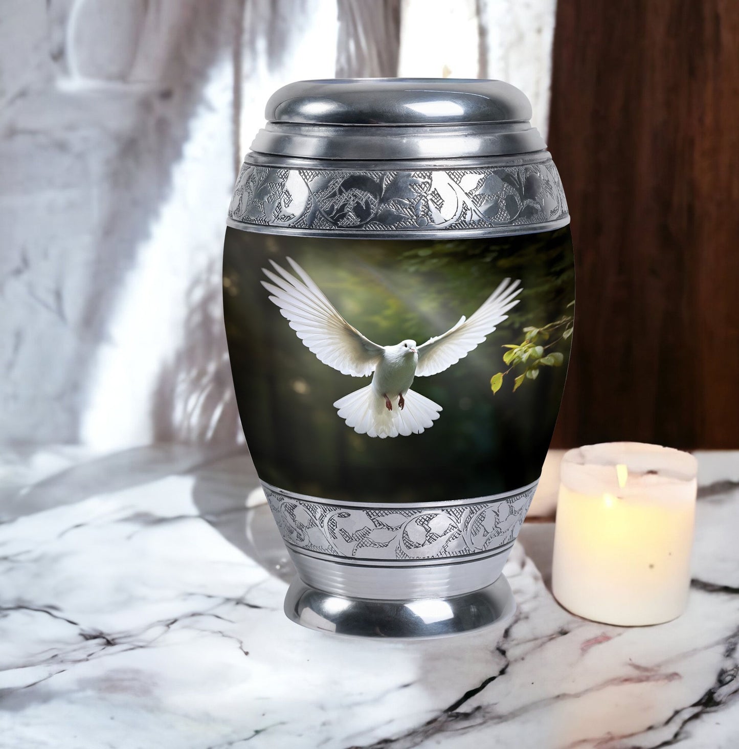 Classic Dove Urn, Large Aluminium Memorial Urn.