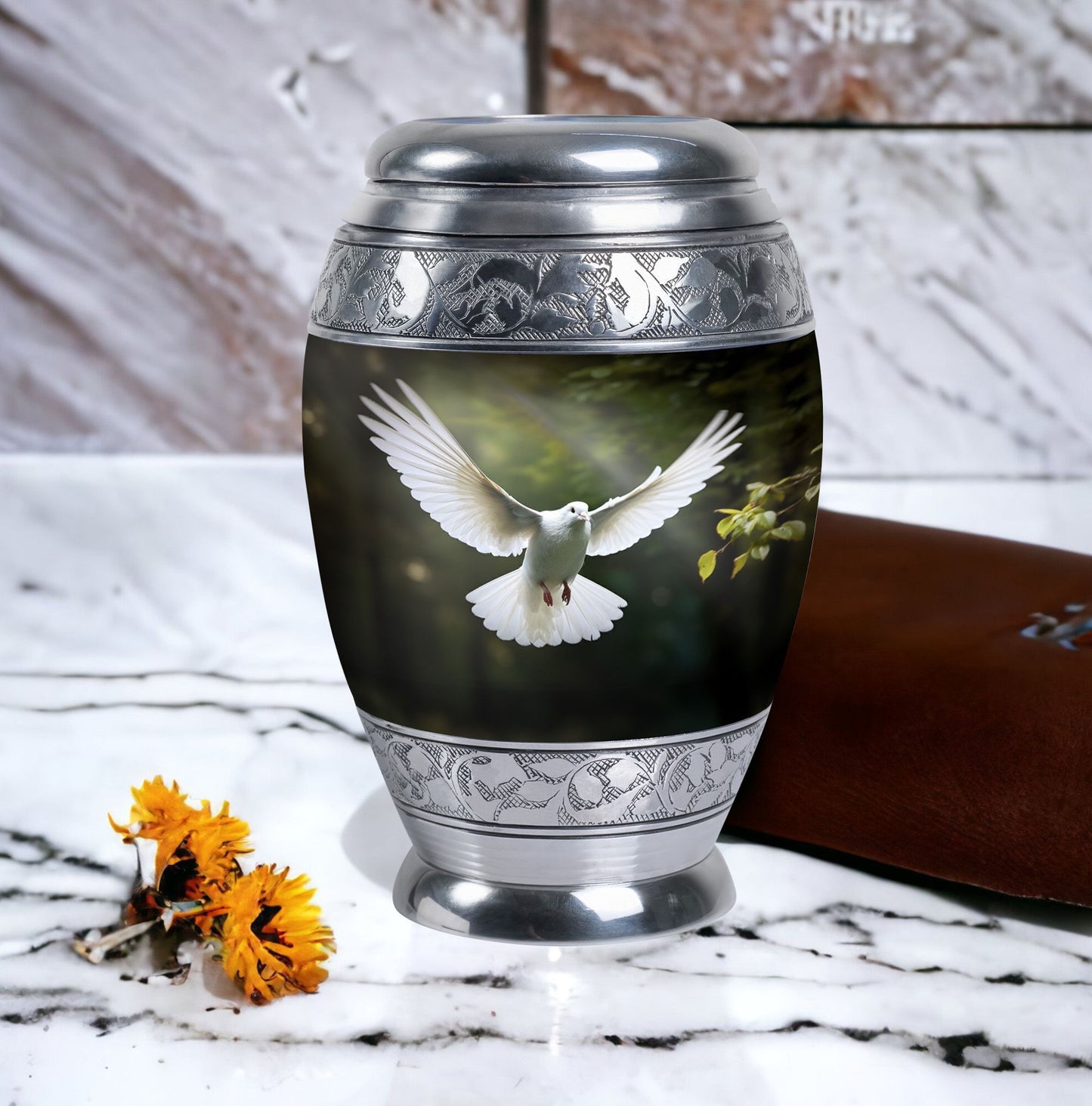 Classic Dove Urn, Large Aluminium Memorial Urn.