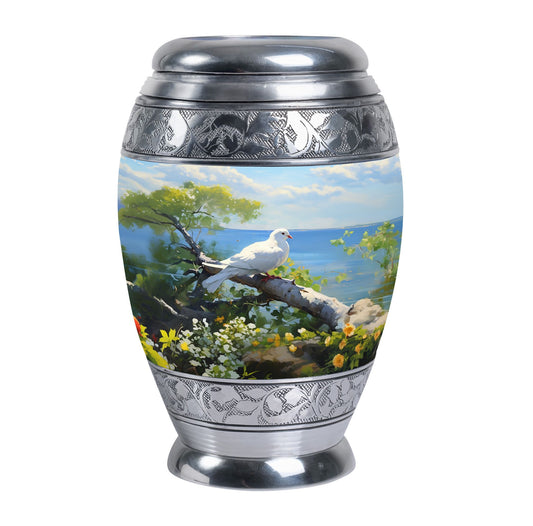 Dove Memorial Urn, 3-inch large aluminium classic urn.