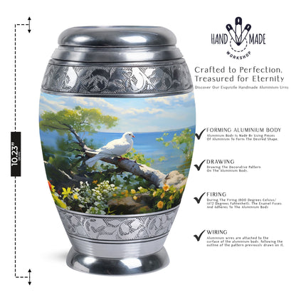 Dove Memorial Urn, 3-inch large aluminium classic urn.