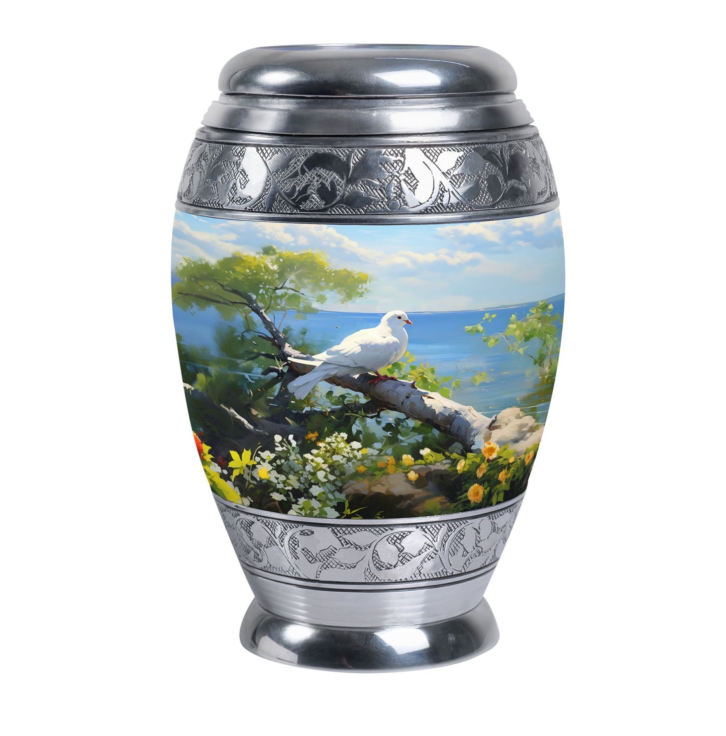 Dove Memorial Urn, 3-inch large aluminium classic urn.