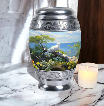 Dove Memorial Urn, 3-inch large aluminium classic urn.