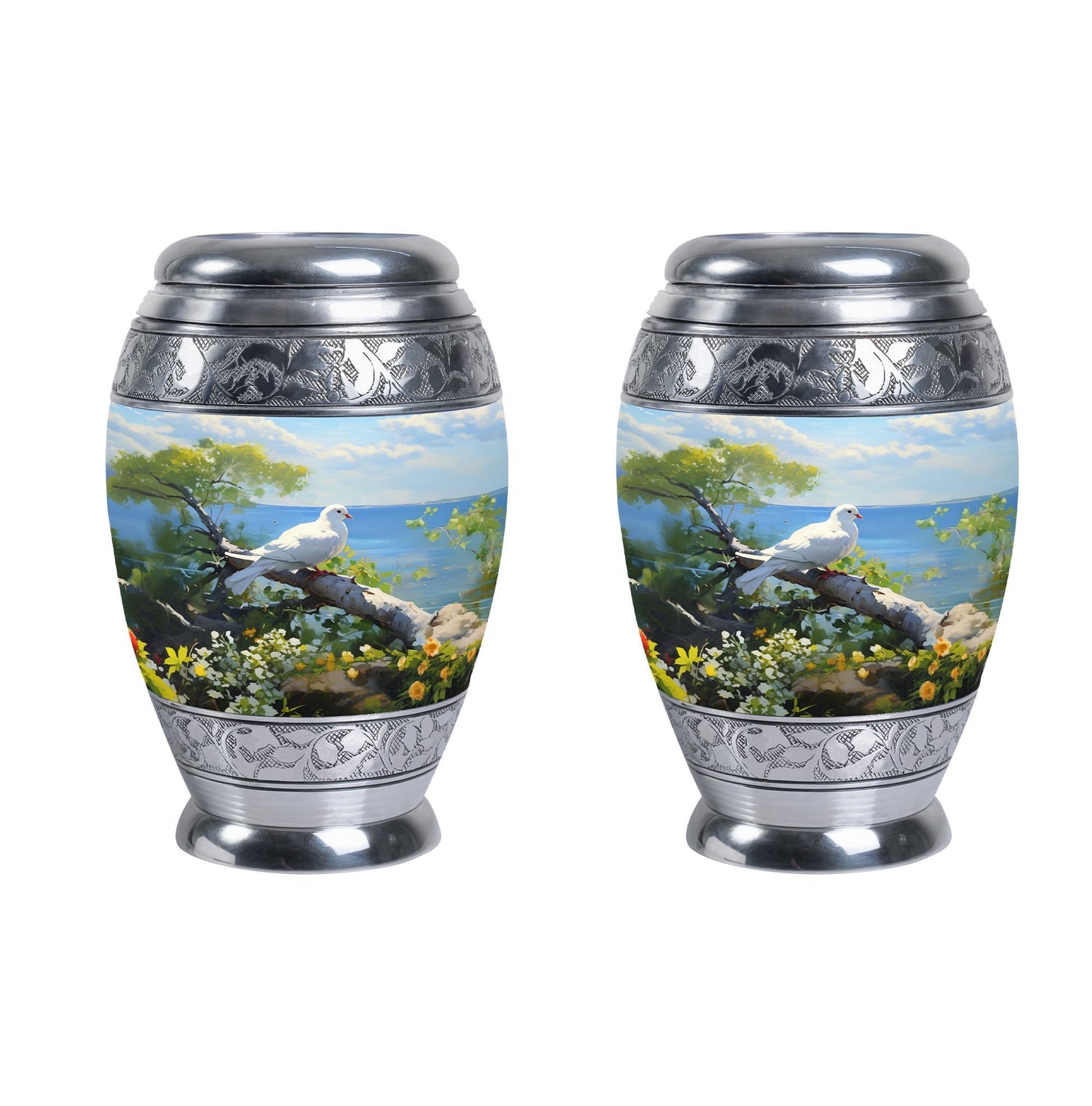 Dove Memorial Urn, 3-inch large aluminium classic urn.