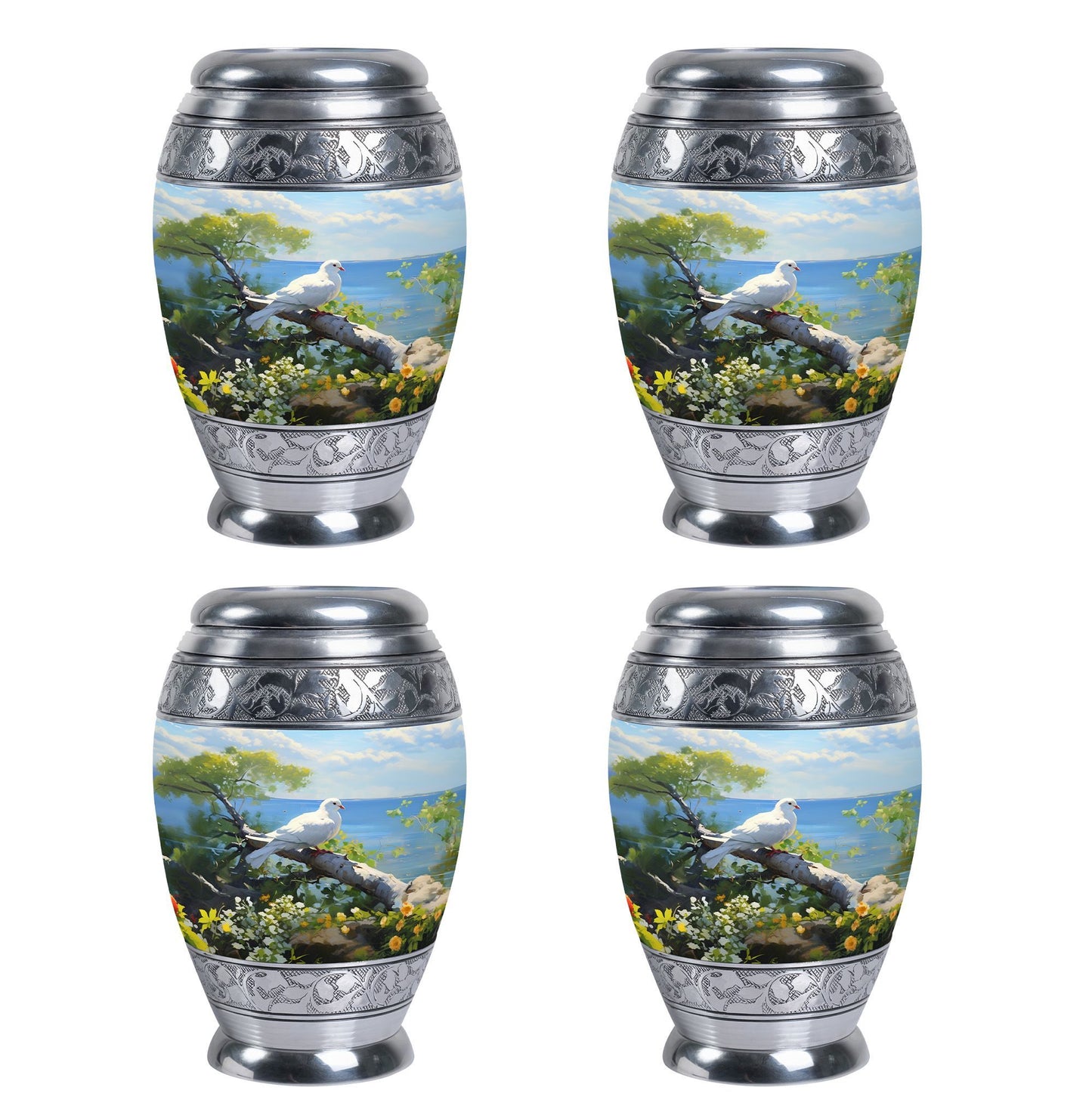 Dove Memorial Urn, 3-inch large aluminium classic urn.
