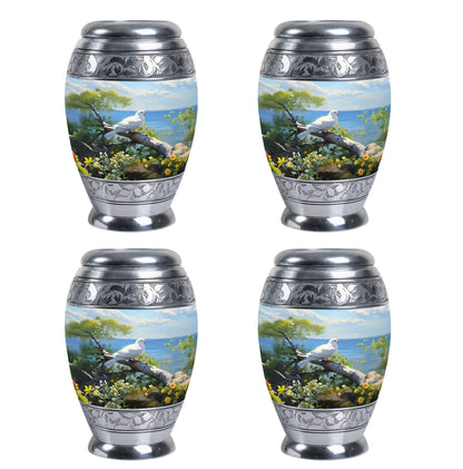 Dove Memorial Urn, 3-inch large aluminium classic urn.
