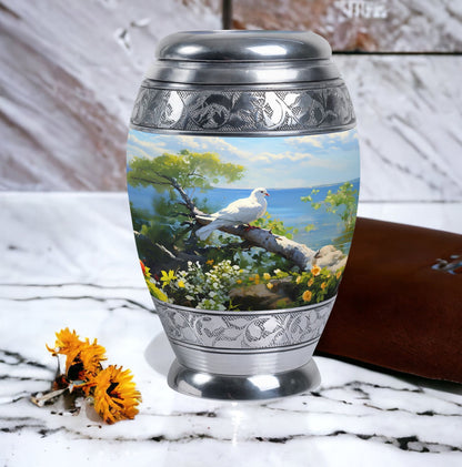 Dove Memorial Urn, 3-inch large aluminium classic urn.