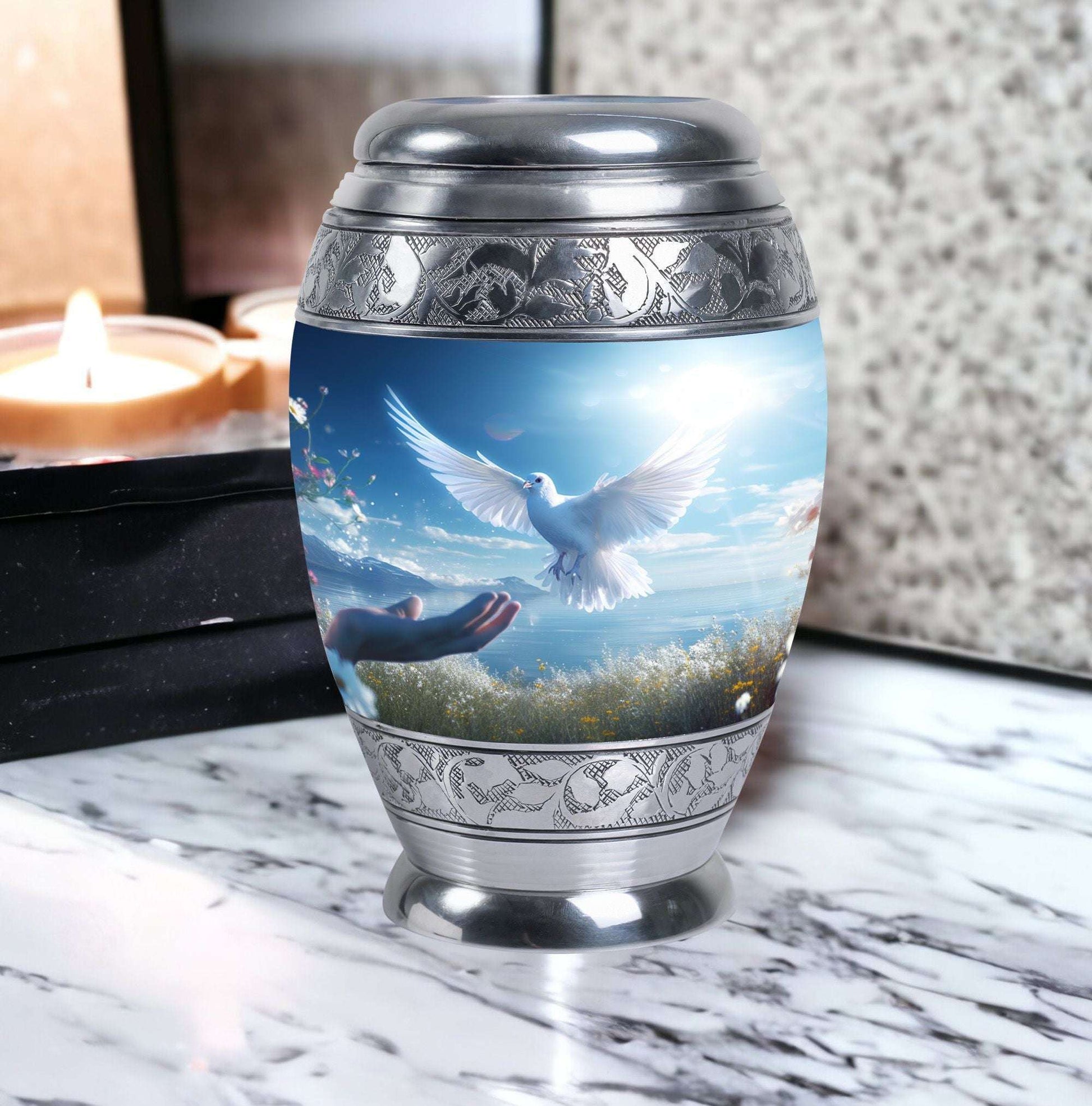 Classic Dove Urn for Ashes, Large Aluminium Personalized Urn