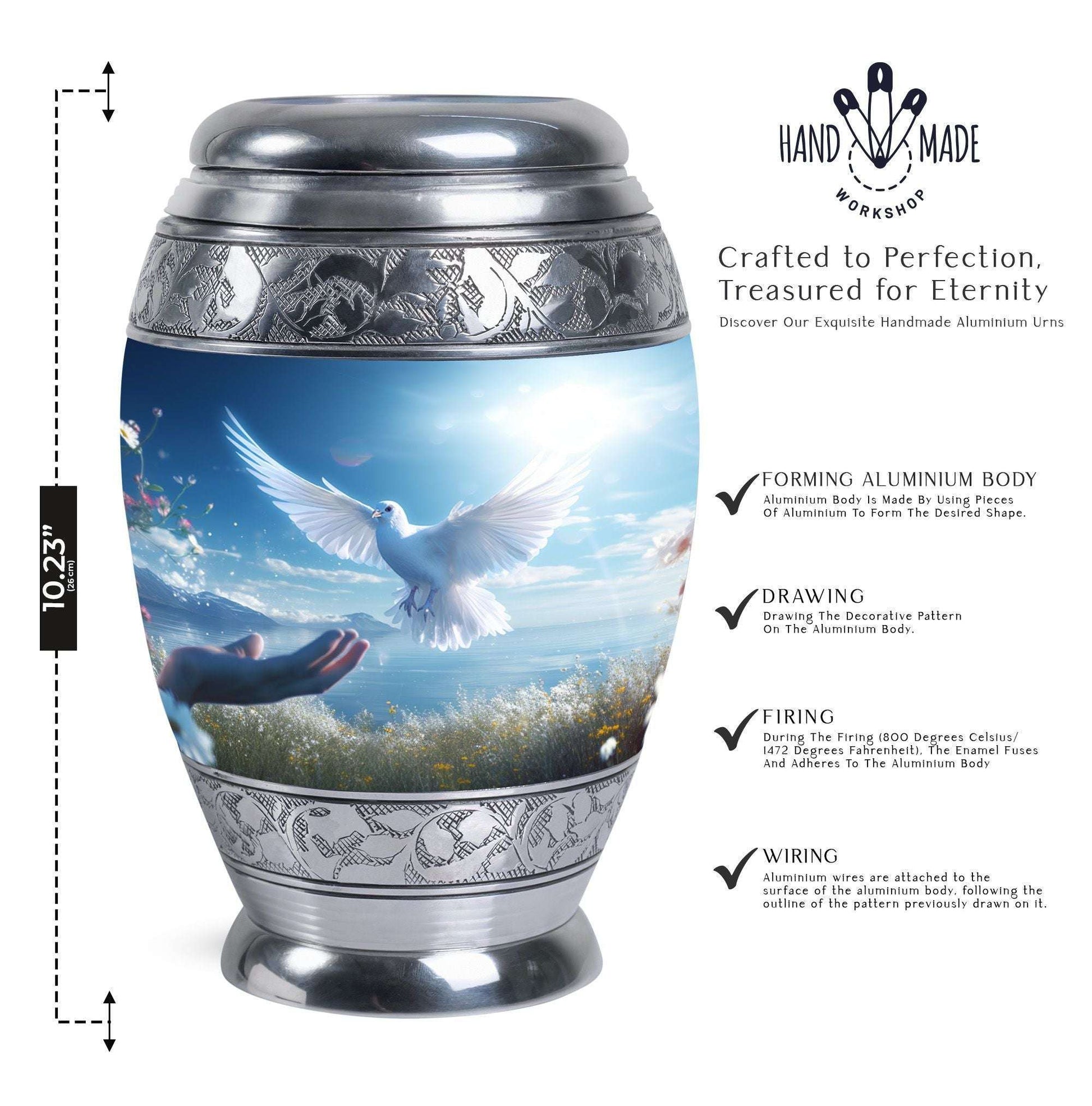 Classic Dove Urn for Ashes, Large Aluminium Personalized Urn