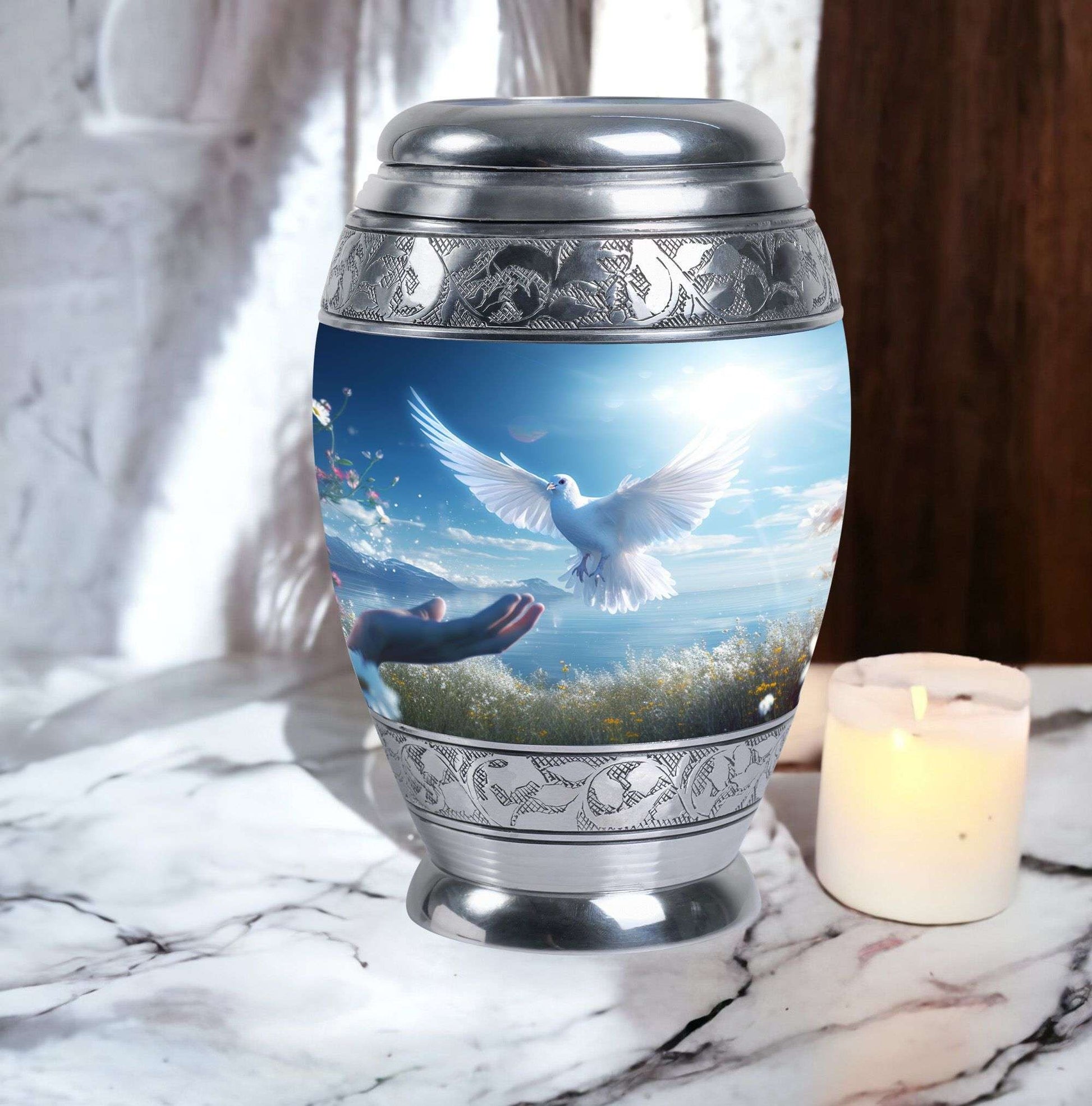 Classic Dove Urn for Ashes, Large Aluminium Personalized Urn