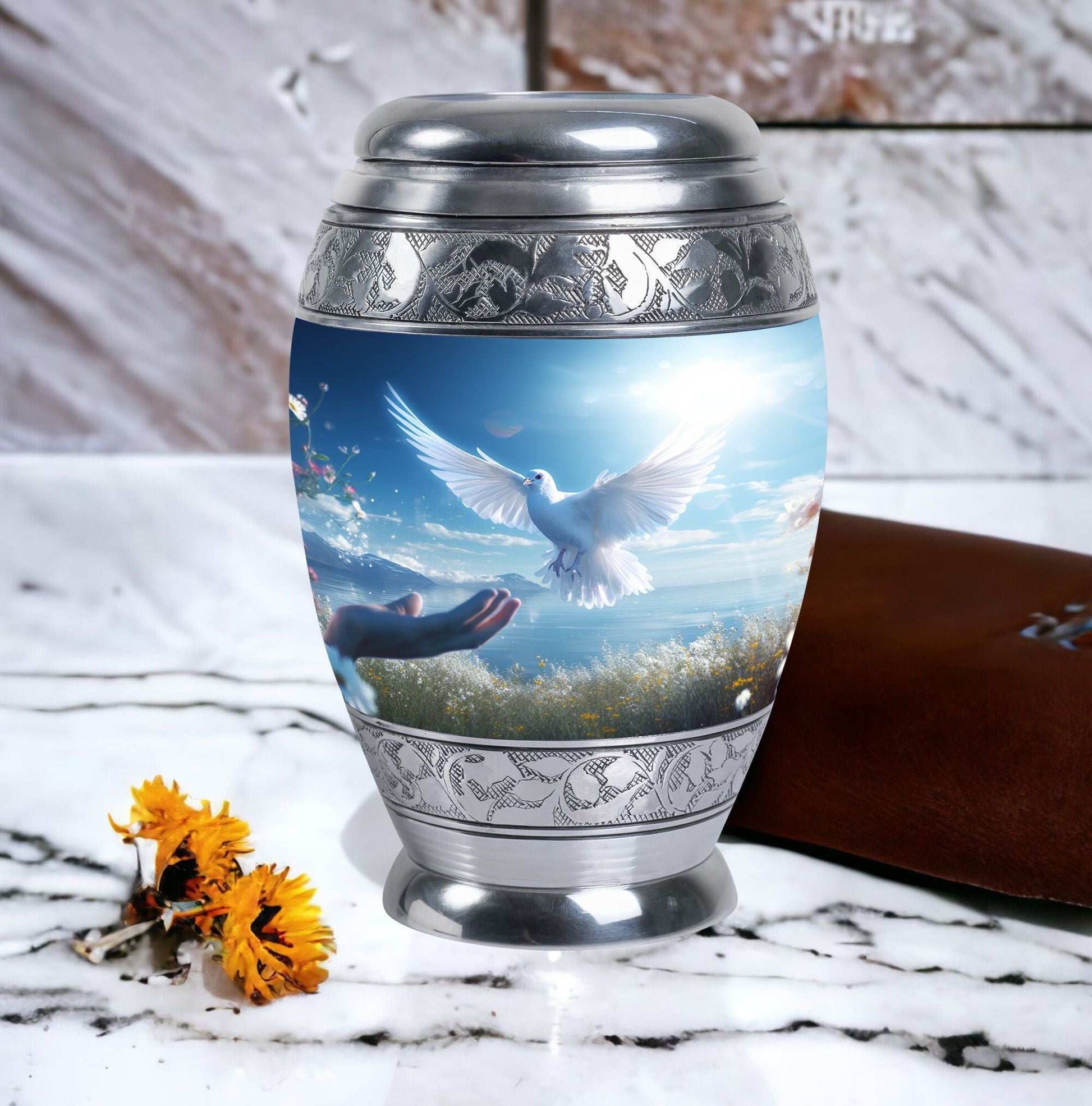 Classic Dove Urn for Ashes, Large Aluminium Personalized Urn