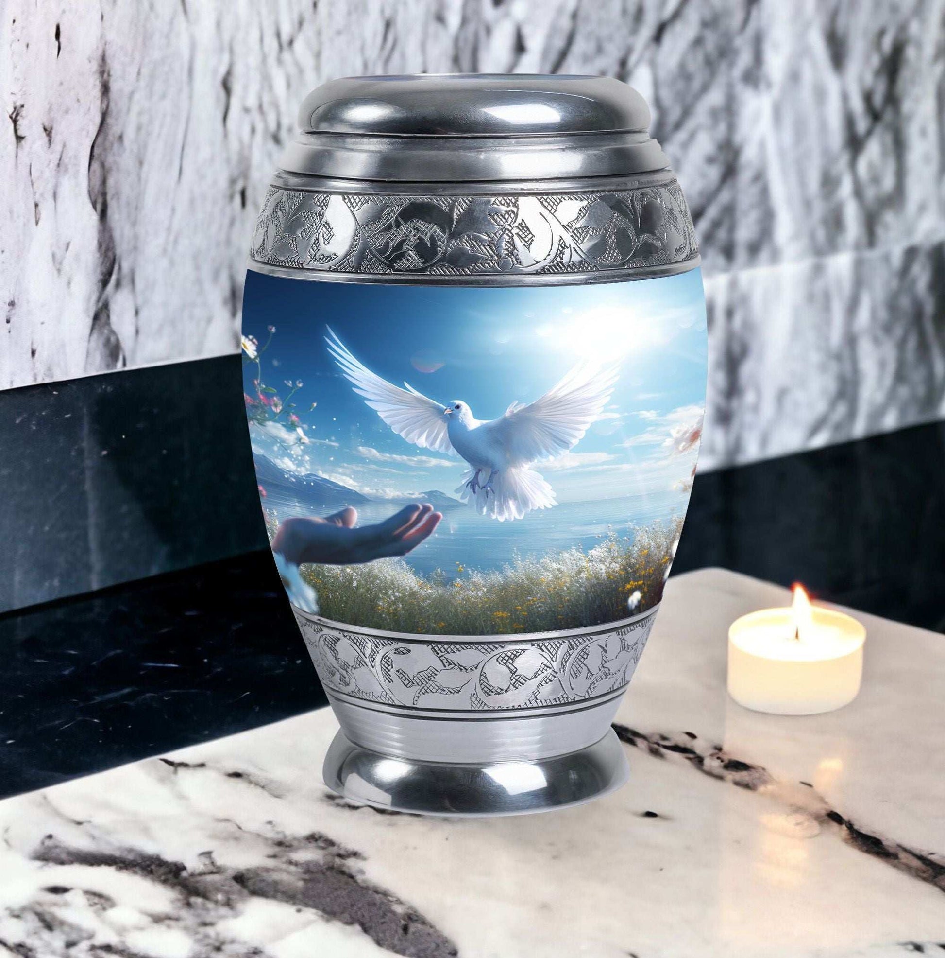 Classic Dove Urn for Ashes, Large Aluminium Personalized Urn