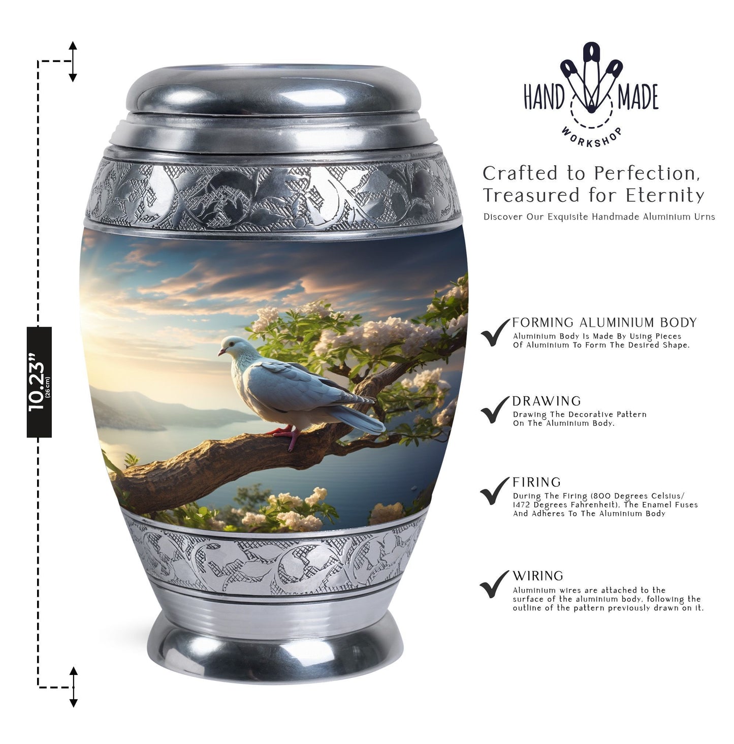 Dove Urn, modern Aluminium Cremation Container.
