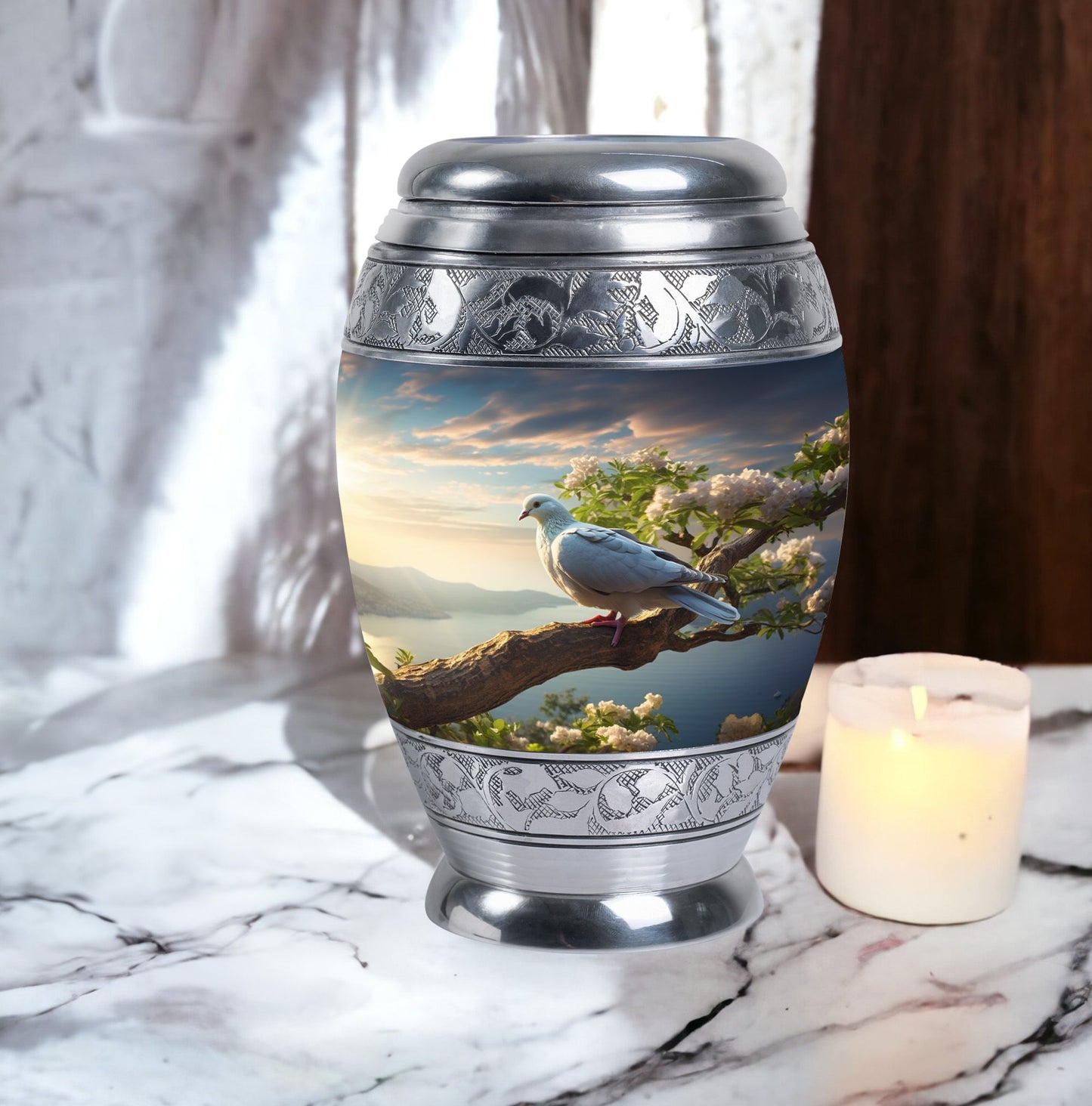 Dove Urn, modern Aluminium Cremation Container.
