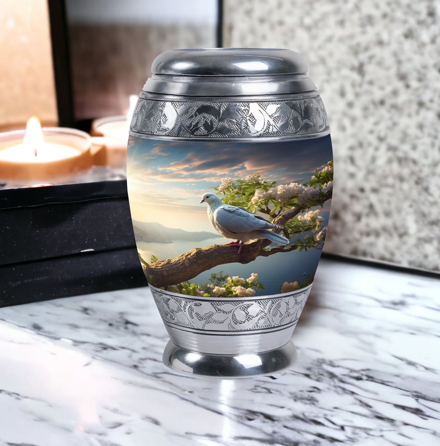 Dove Urn, modern Aluminium Cremation Container.