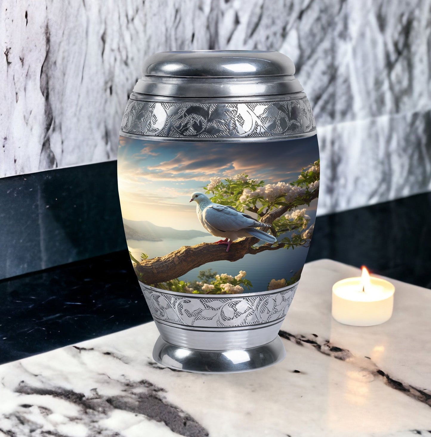 Dove Urn, modern Aluminium Cremation Container.