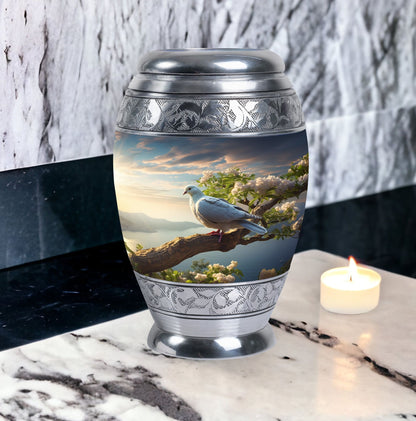 Dove Urn, modern Aluminium Cremation Container.