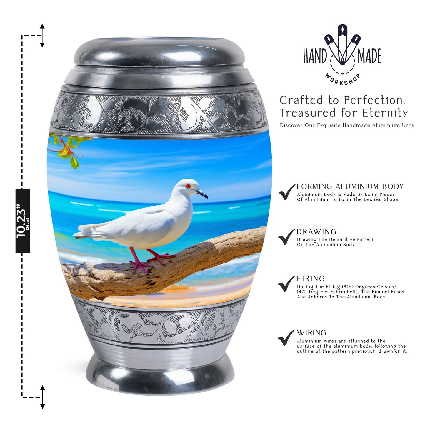 Dove Cremation Urn, classic design, personalized engraving.