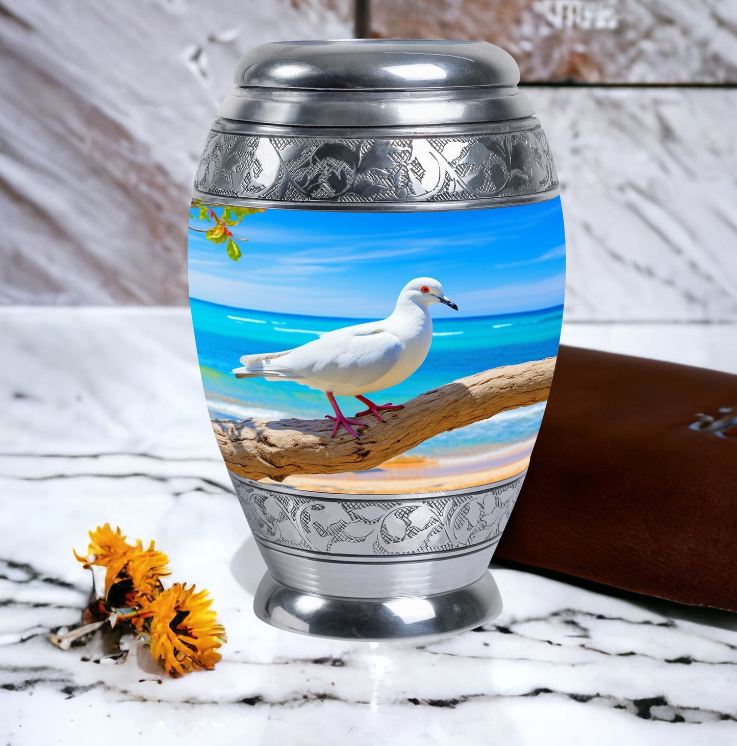 Dove Cremation Urn, classic design, personalized engraving.