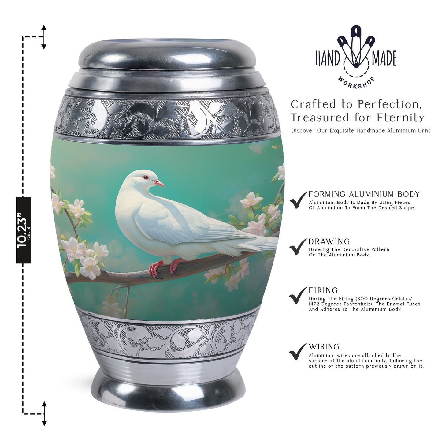 Dove Memorial Urn, Unique Large Aluminium Urn.