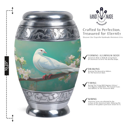 Dove Memorial Urn, Unique Large Aluminium Urn.
