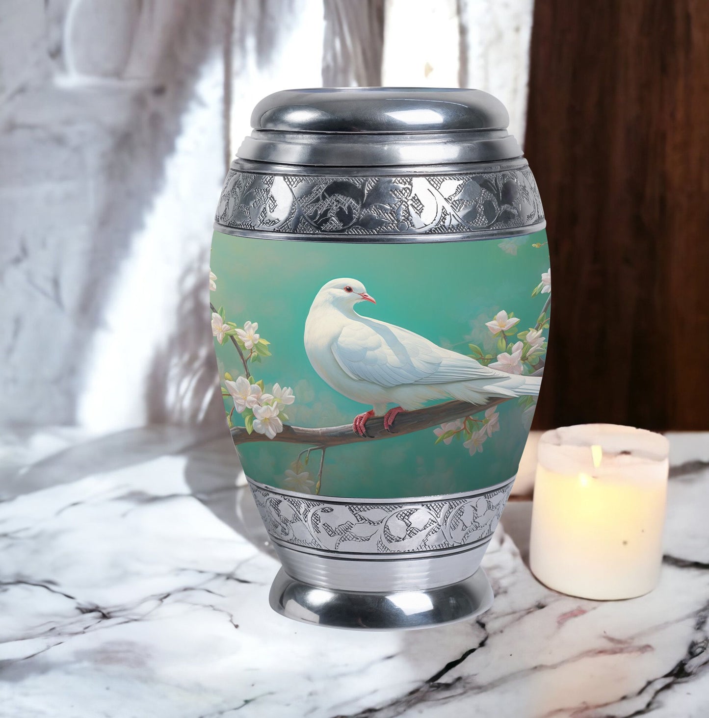 Dove Memorial Urn, Unique Large Aluminium Urn.