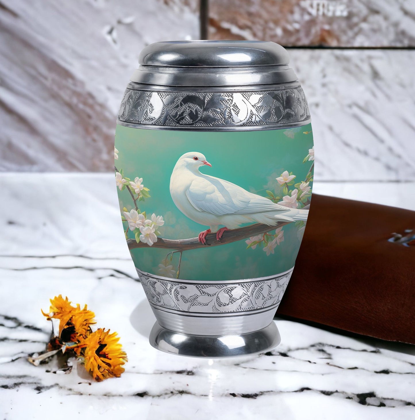 Dove Memorial Urn, Unique Large Aluminium Urn.