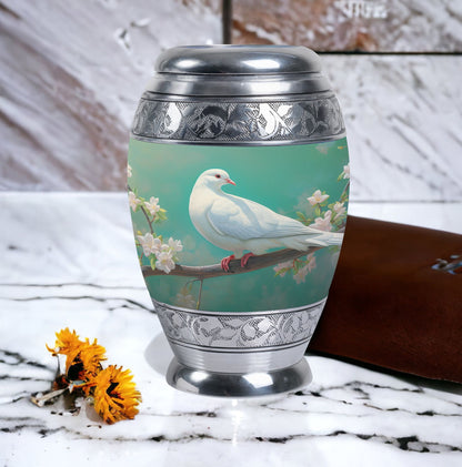 Dove Memorial Urn, Unique Large Aluminium Urn.