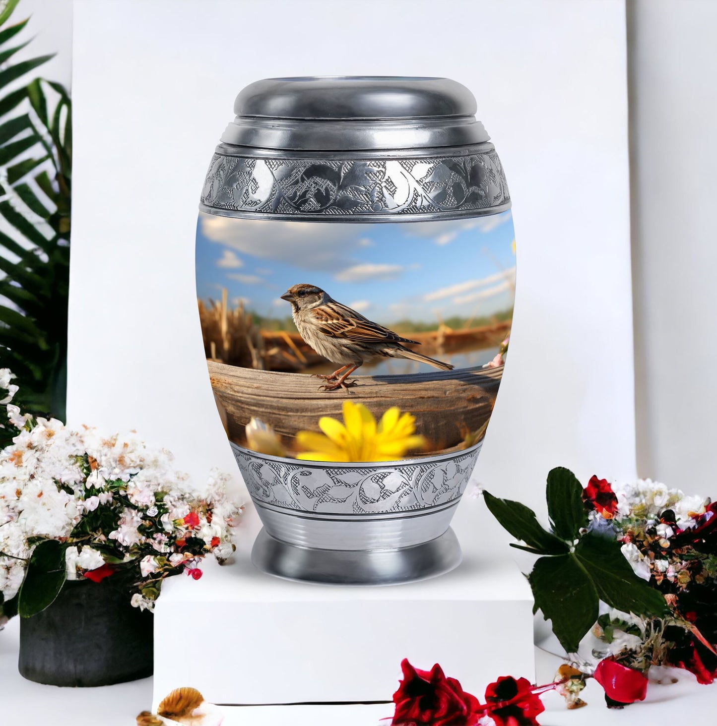 Classic 3-inch Sparrow urn for human cremation ashes.